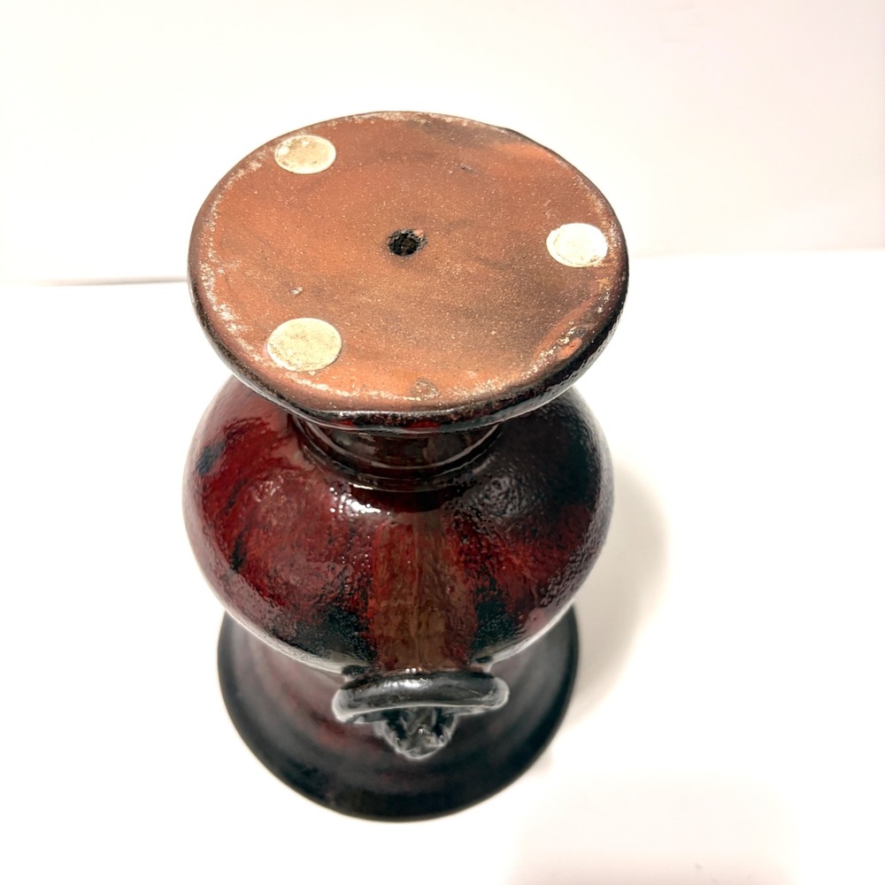 RARE Gargoyle Handle Urn Vase Oxblood Red Black Volcanic Glaze Terracotta 8.5" - Picture 16 of 16